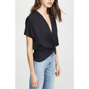 Susana Monaco 'Twist' Black Front Short Sleeve Dolman V Neck Top Size M - NWT